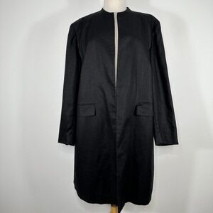Lauren Ralph Lauren 100% Linen Jacket Black Blazer Sz 20W Long Open Front Pocket